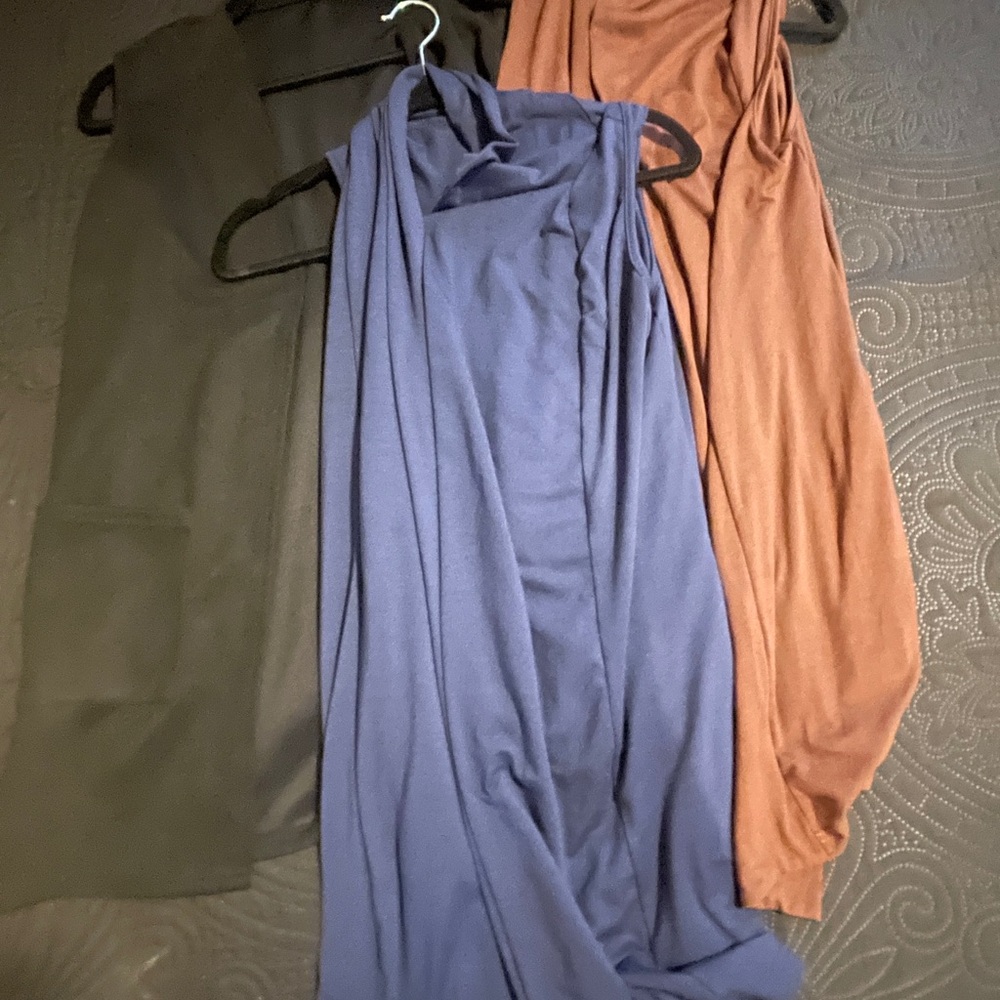 Set of Three Sleeveless long cardigan Black, Blue, and Brown